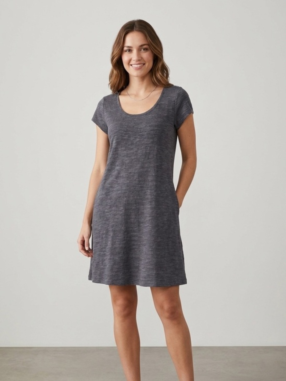 Pure Jill J. Jill Charcoal Gray Cotton Knit Pocket Tunic T-Shirt Dress Medium
